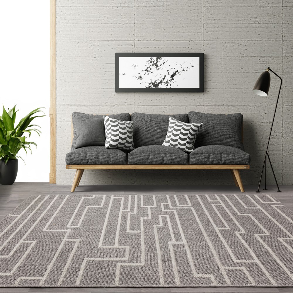 Camber Track Modern Textured Rugs in Ivory White